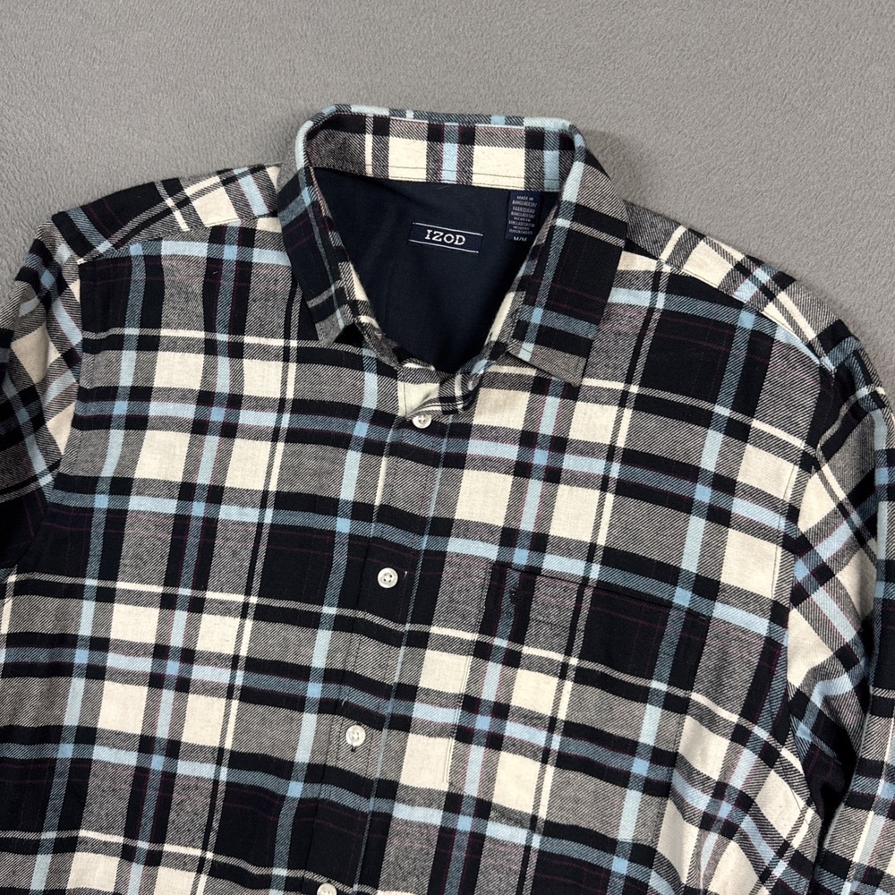 Izod Shirt Mens Medium Multicolor Plaid Check Long Sleeve Button Down Preppy